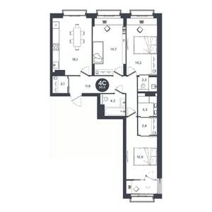 4-к квартира, строящийся дом, 86м2, 3/17 этаж