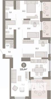 3-к квартира, вторичка, 115м2, 17/17 этаж