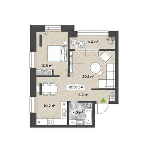 2-к квартира, вторичка, 57м2, 13/14 этаж