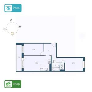 3-к квартира, вторичка, 59м2, 16/17 этаж
