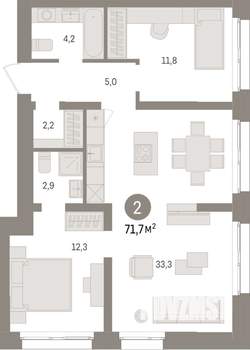 2-к квартира, вторичка, 72м2, 2/16 этаж