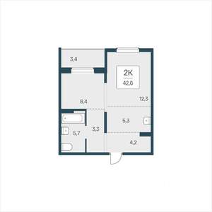 2-к квартира, вторичка, 43м2, 7/18 этаж