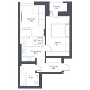 2-к квартира, вторичка, 52м2, 21/24 этаж