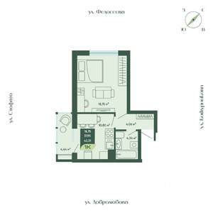 1-к квартира, строящийся дом, 42м2, 15/18 этаж