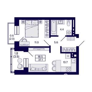 1-к квартира, вторичка, 37м2, 5/10 этаж