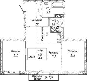 2-к квартира, вторичка, 69м2, 20/21 этаж