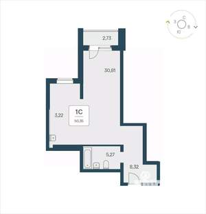 Студия квартира, вторичка, 50м2, 20/25 этаж