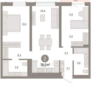 2-к квартира, вторичка, 78м2, 11/15 этаж