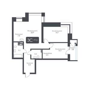 3-к квартира, вторичка, 78м2, 17/30 этаж