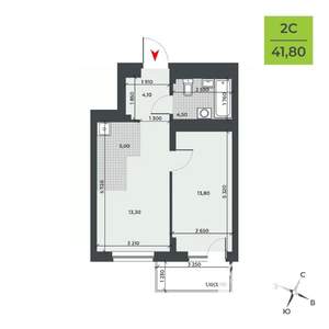 2-к квартира, строящийся дом, 42м2, 7/21 этаж