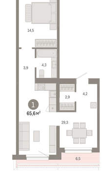 1-к квартира, вторичка, 66м2, 7/15 этаж