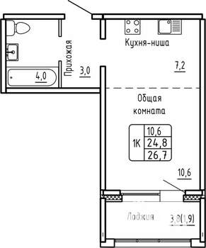 1-к квартира, вторичка, 27м2, 2/14 этаж