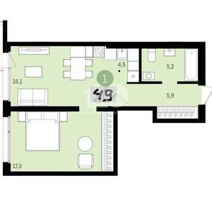 2-к квартира, вторичка, 49м2, 7/18 этаж