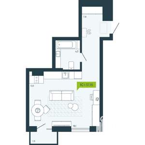 1-к квартира, вторичка, 37м2, 1/17 этаж