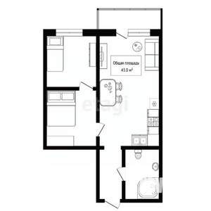 1-к квартира, вторичка, 43м2, 1/10 этаж