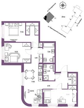 3-к квартира, вторичка, 84м2, 28/30 этаж