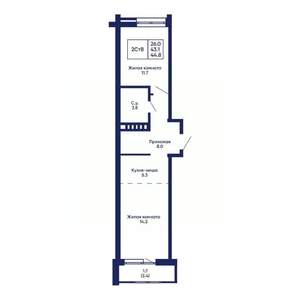 2-к квартира, вторичка, 45м2, 2/14 этаж