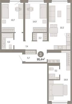 3-к квартира, вторичка, 95м2, 6/15 этаж