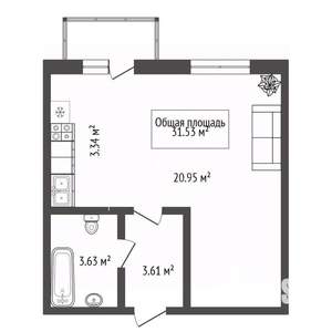 1-к квартира, вторичка, 31м2, 4/4 этаж