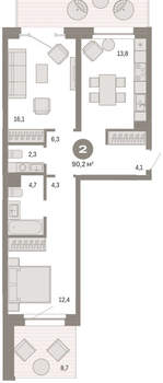 2-к квартира, вторичка, 90м2, 2/11 этаж