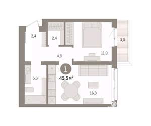 1-к квартира, вторичка, 46м2, 3/8 этаж