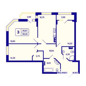 3-к квартира, вторичка, 98м2, 2/26 этаж