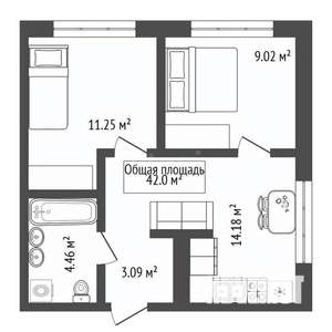 2-к квартира, вторичка, 42м2, 5/7 этаж