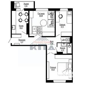 3-к квартира, вторичка, 82м2, 13/16 этаж