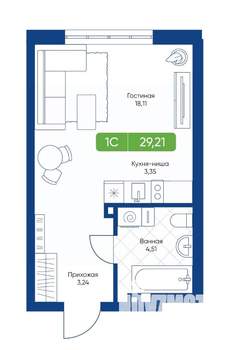 1-к квартира, вторичка, 29м2, 15/22 этаж