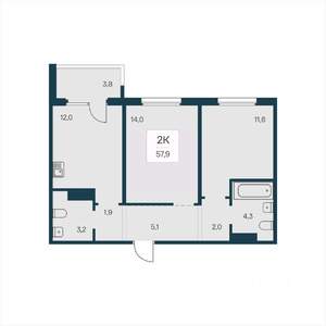 2-к квартира, вторичка, 58м2, 10/17 этаж