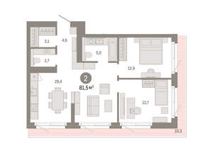 2-к квартира, вторичка, 81м2, 2/24 этаж