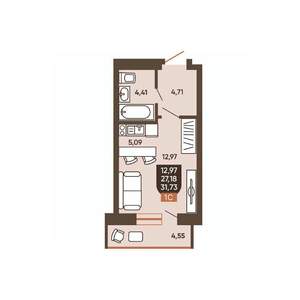 1-к квартира, вторичка, 32м2, 4/19 этаж