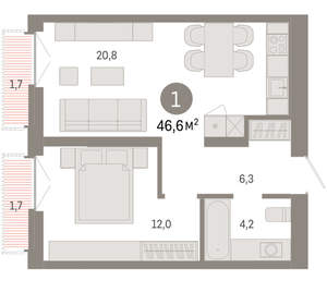 1-к квартира, вторичка, 47м2, 5/23 этаж