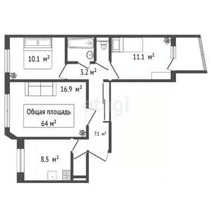3-к квартира, вторичка, 64м2, 2/9 этаж