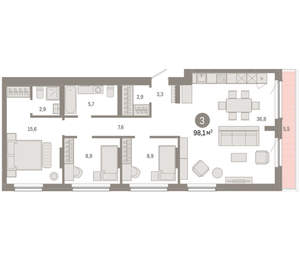 3-к квартира, вторичка, 98м2, 8/12 этаж