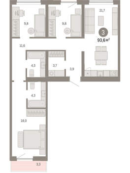 3-к квартира, вторичка, 94м2, 4/15 этаж