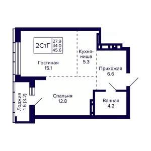 2-к квартира, вторичка, 46м2, 16/30 этаж