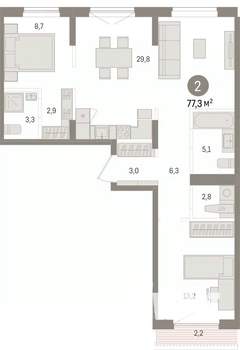 2-к квартира, вторичка, 77м2, 8/9 этаж