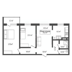 3-к квартира, вторичка, 70м2, 5/17 этаж
