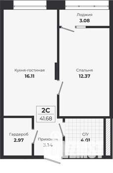 1-к квартира, строящийся дом, 39м2, 8/9 этаж