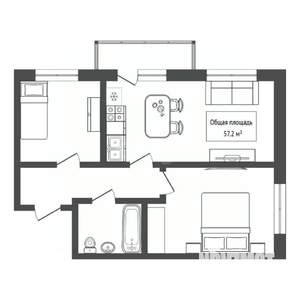 2-к квартира, вторичка, 57м2, 6/8 этаж