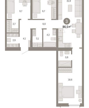 3-к квартира, вторичка, 87м2, 6/23 этаж