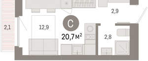 Студия квартира, вторичка, 21м2, 6/12 этаж