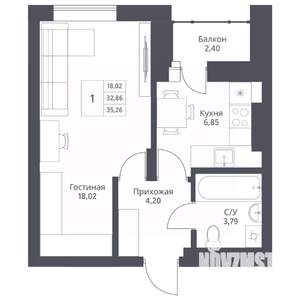 1-к квартира, вторичка, 35м2, 14/24 этаж