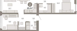 2-к квартира, вторичка, 65м2, 2/23 этаж