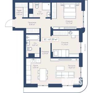 3-к квартира, вторичка, 68м2, 5/24 этаж