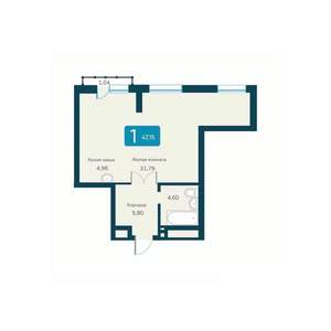 1-к квартира, строящийся дом, 47м2, 8/19 этаж