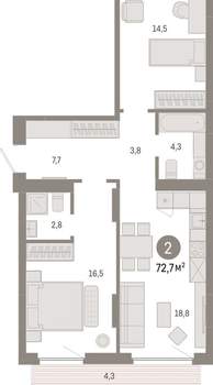 2-к квартира, вторичка, 73м2, 6/12 этаж