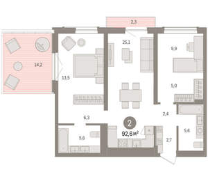 2-к квартира, вторичка, 93м2, 10/15 этаж
