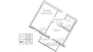 1-к квартира, строящийся дом, 43м2, 8/24 этаж